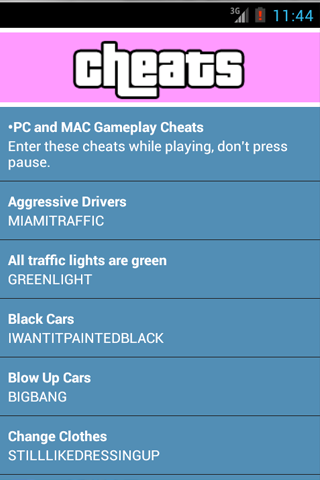 vice city cheats for android